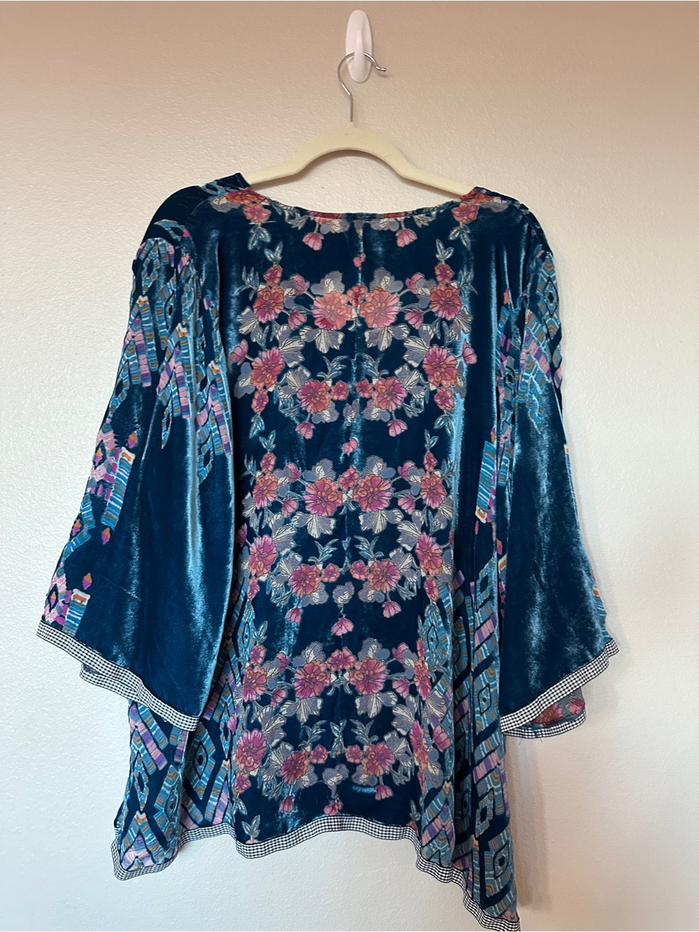 Johnny Was Teal Velvet Tunic with Multicolor Embroidery - Picture 2 of 3
